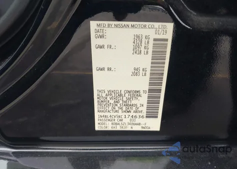 2019 Nissan Altima 2.5 Sr из США, поврежденный, VIN 1N4BL4CV5KC174636